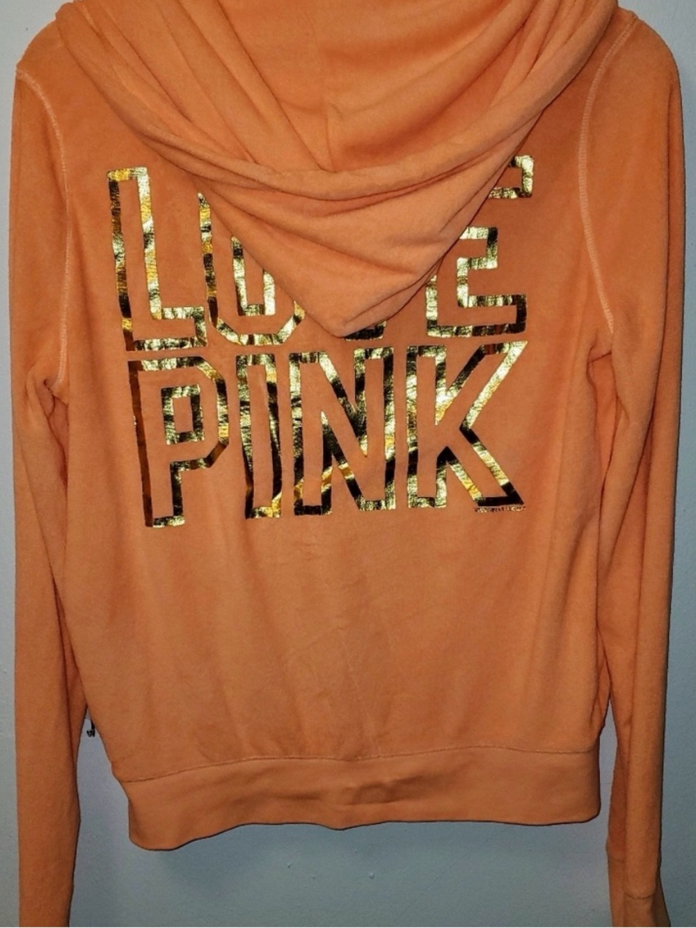 PINK Victoria's Secret Coral Orange Zip Hoodie with Gold Logo